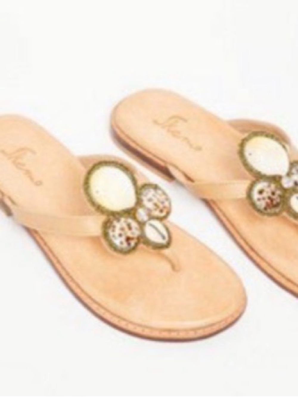 Women's Beige Jeweled Thong Sandals